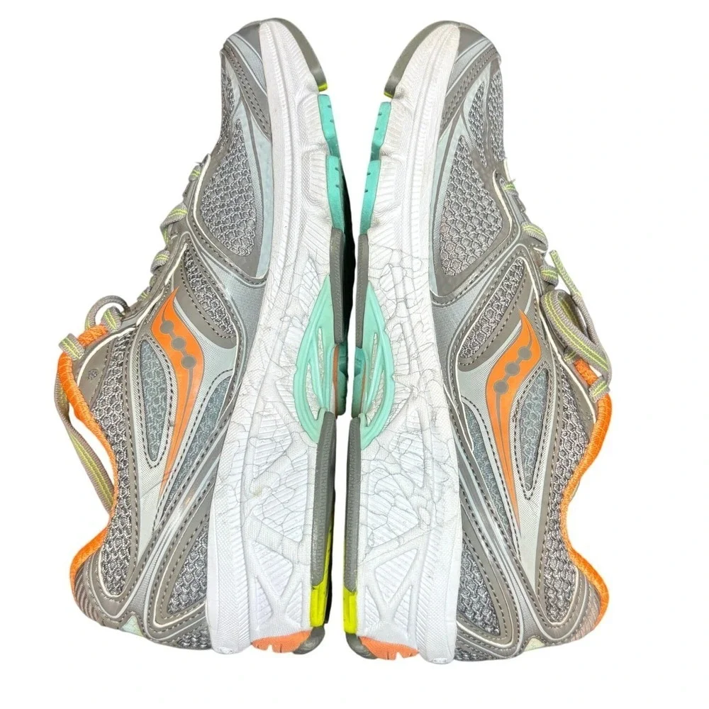 Saucony Guide 7 PowerGrid Women's Running Shoes Size 7 Gray Orange Teal - Picture 2 of 9